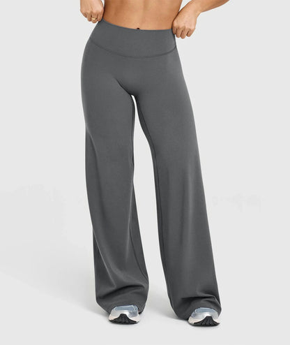 High Waisted Wide Leg Yoga Pants Women Butt Lift Coffee Brown Workout Trousers Flare Leggings Tummy Control Gym Fitness Wear